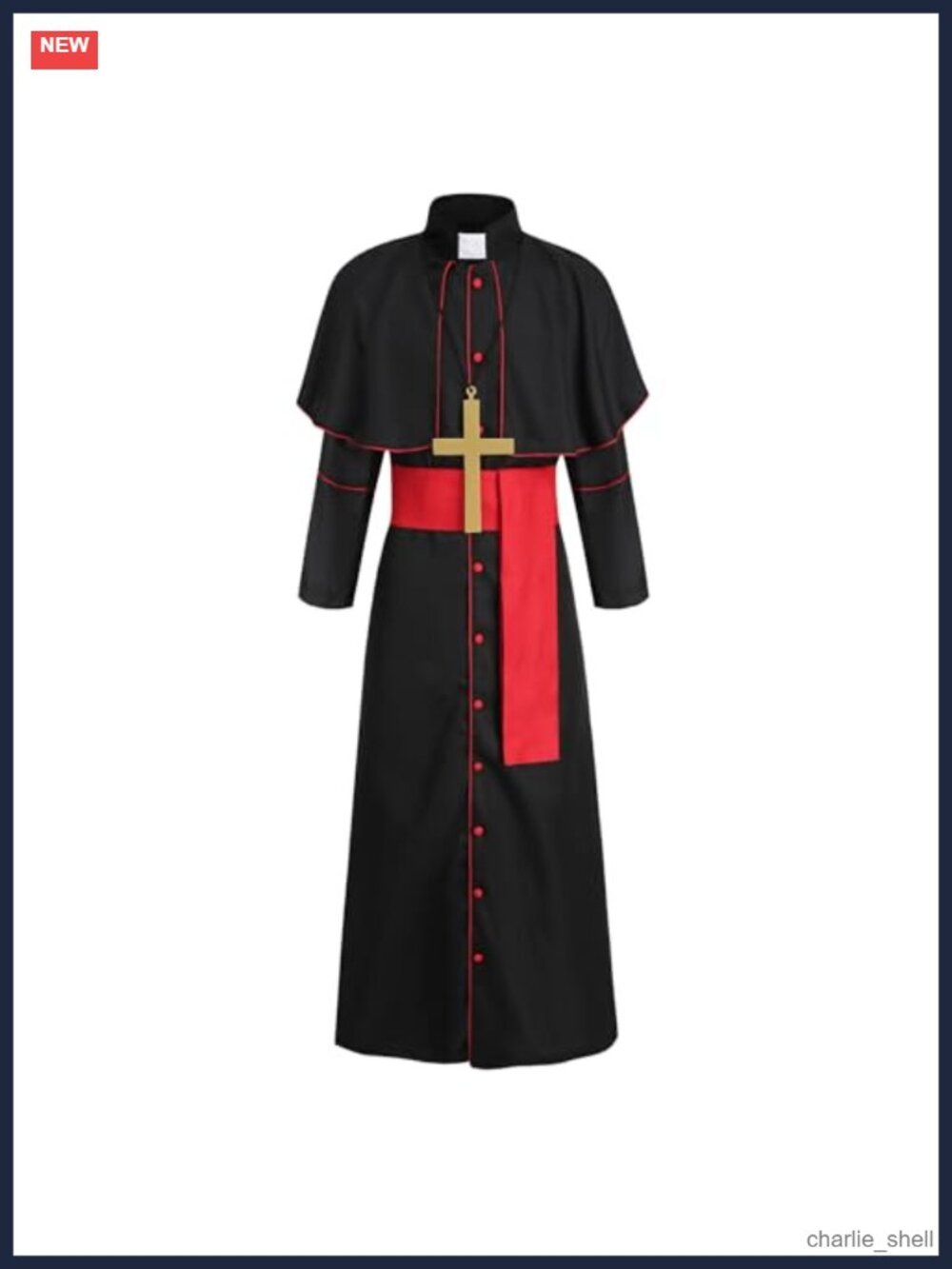 Mens Pastor Robe Costume with Sash Cross Pendant Cosplay Halloween